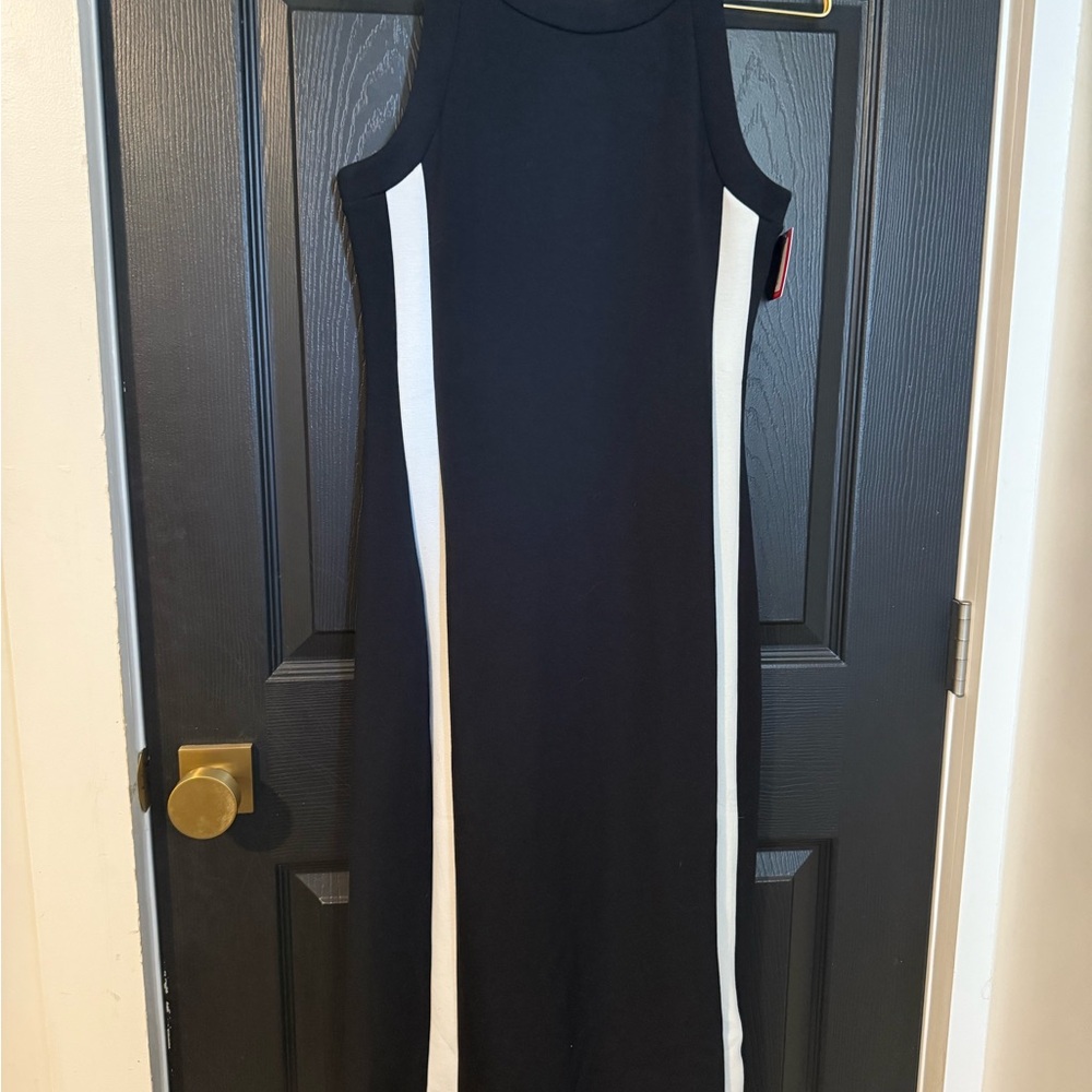 SPANX Black and White Halter Sheath Midi Dress